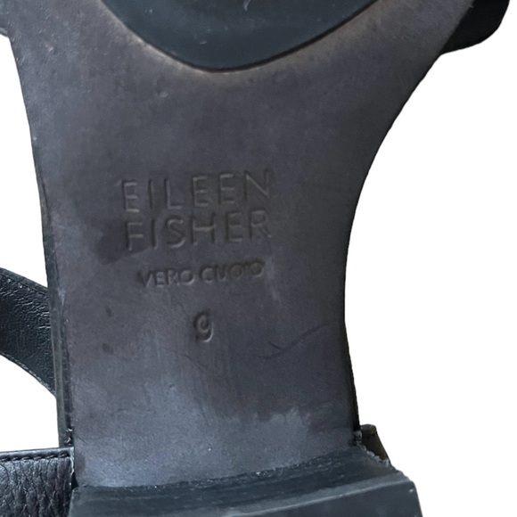 Eileen Fisher Black Pebbled Leather Sandals Heels Ankle Strap Womens Size 9 - Picture 9 of 9